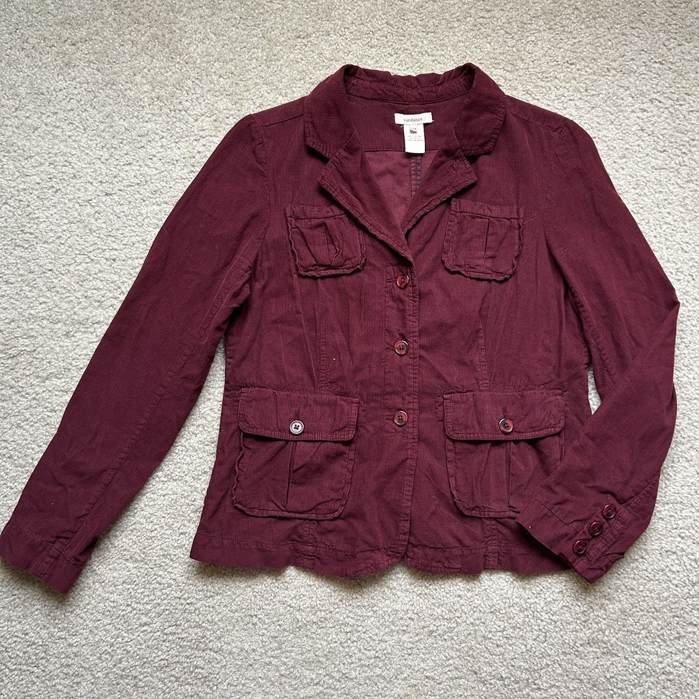 🧥 Sundance Burgundy Corduroy Lightweight Jacket Y2K Cotton Pockets PM